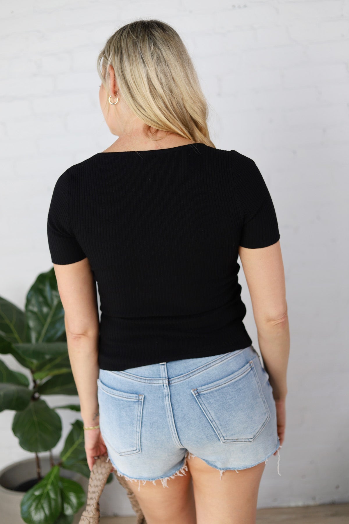 Allie Square Neck Ribbed Top - Black - FINAL SALE