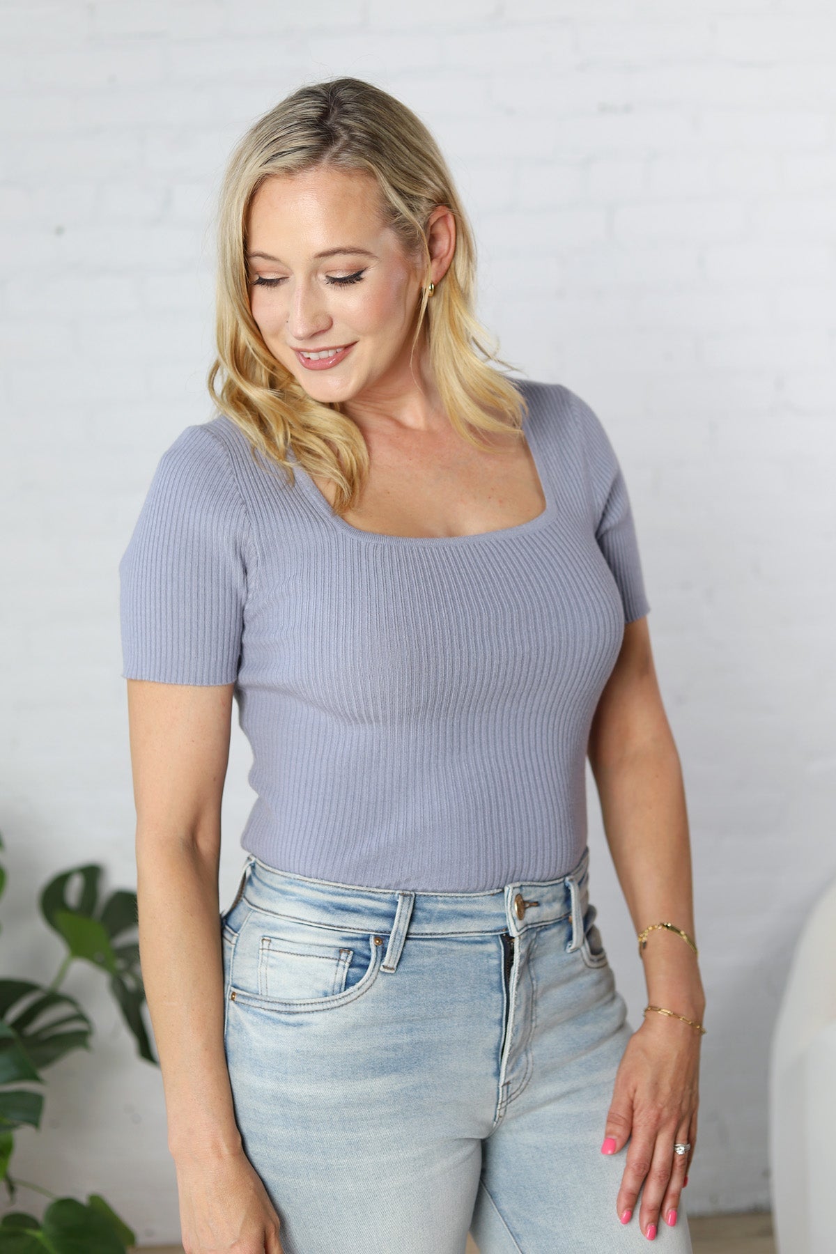 Allie Square Neck Ribbed Top - Dusty Periwinkle - FINAL SALE