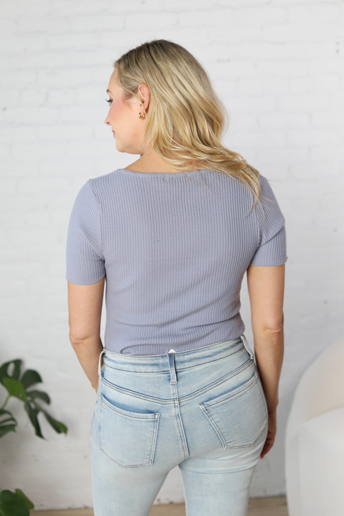 Allie Square Neck Ribbed Top - Dusty Periwinkle - FINAL SALE