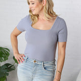 Allie Square Neck Ribbed Top - Dusty Periwinkle - FINAL SALE