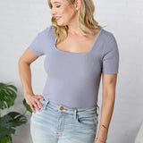 Allie Square Neck Ribbed Top - Dusty Periwinkle