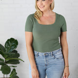 Allie Square Neck Ribbed Top - Ivy