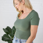 Allie Square Neck Ribbed Top - Ivy