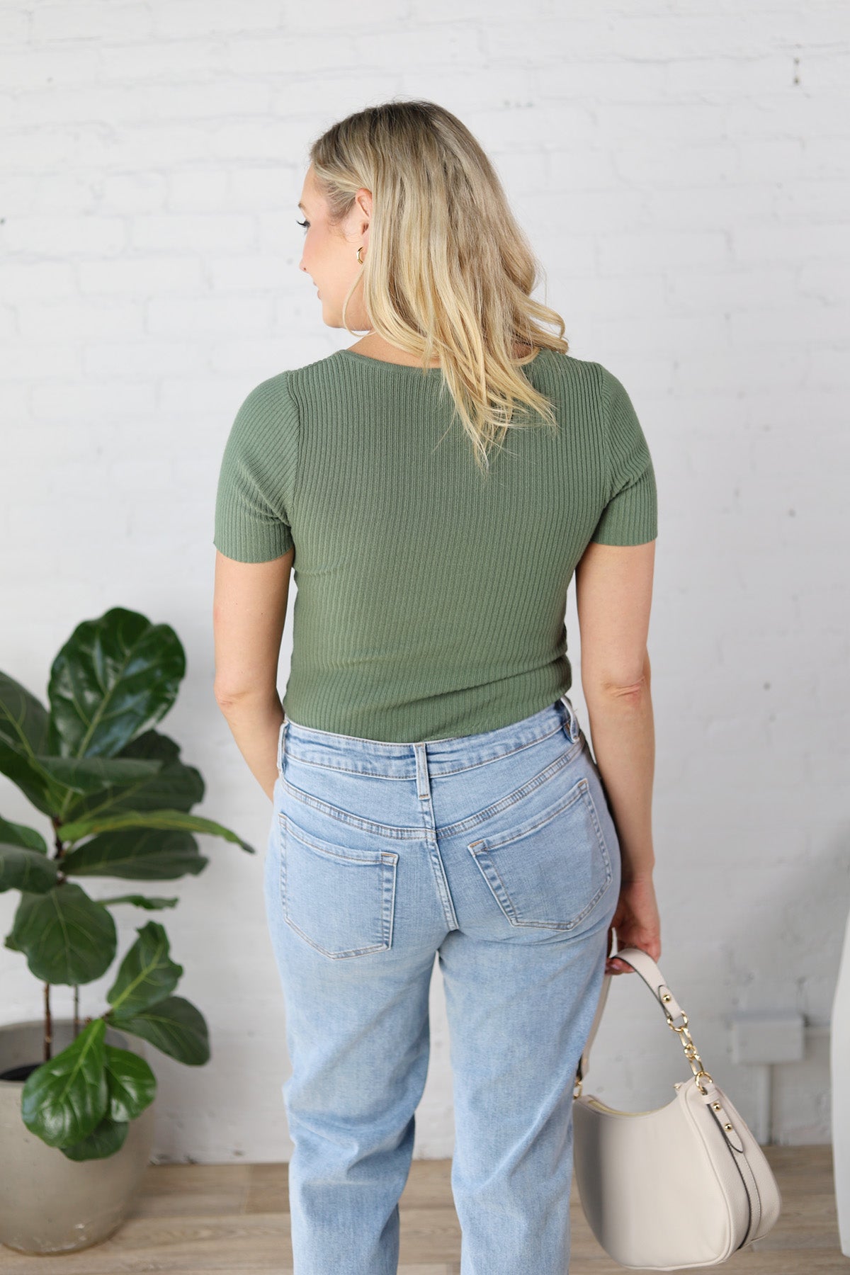 Allie Square Neck Ribbed Top - Ivy