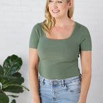 Allie Square Neck Ribbed Top - Ivy