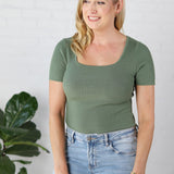 Allie Square Neck Ribbed Top - Ivy