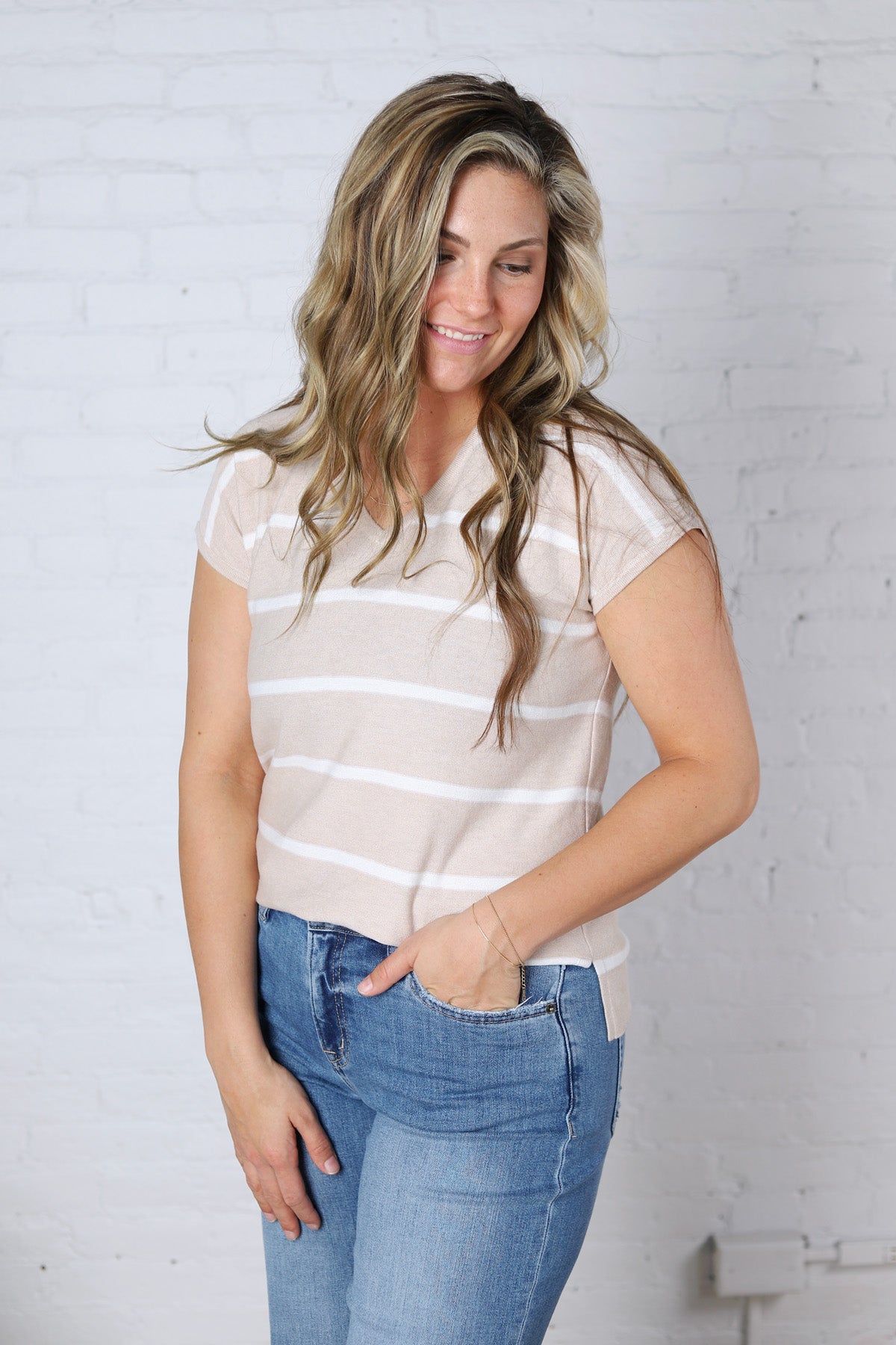 Alma Striped Everyday Sweater - Oatmeal