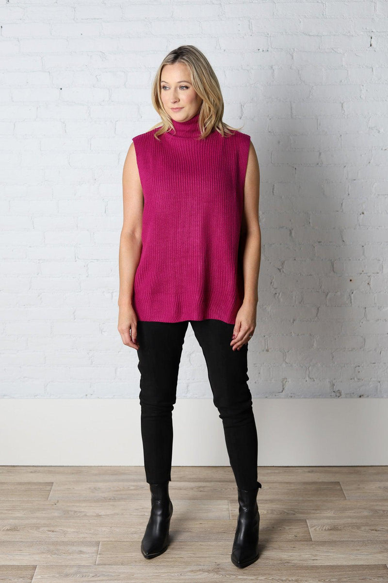 Alora Fuscia Turtleneck Oversized Sweater Vest