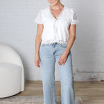 Alora Tie Front Floral Lace Top - Off White