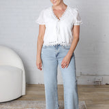 Alora Tie Front Floral Lace Top - Off White