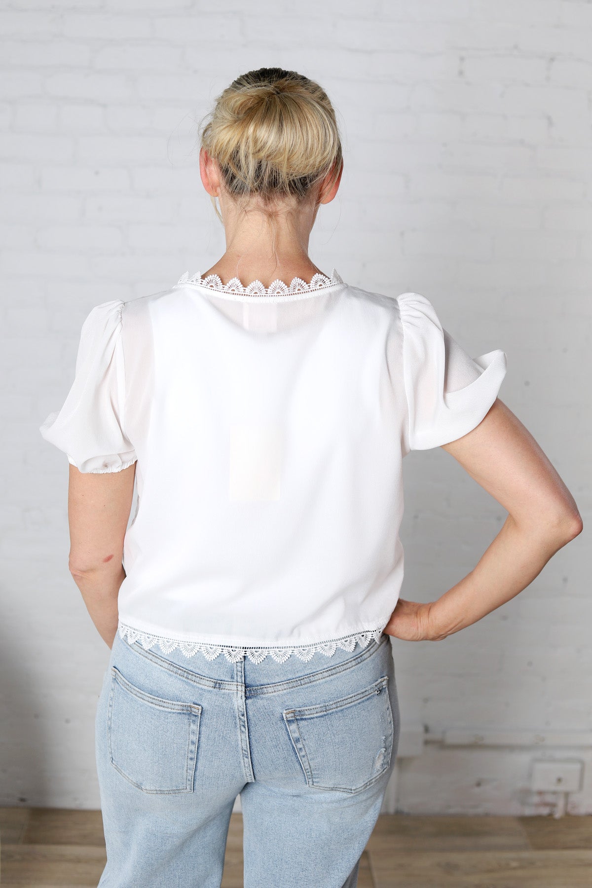 Alora Tie Front Floral Lace Top - Off White