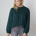 Althea Mock Neck Back Button Down Blouse