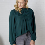 Althea Mock Neck Back Button Down Blouse