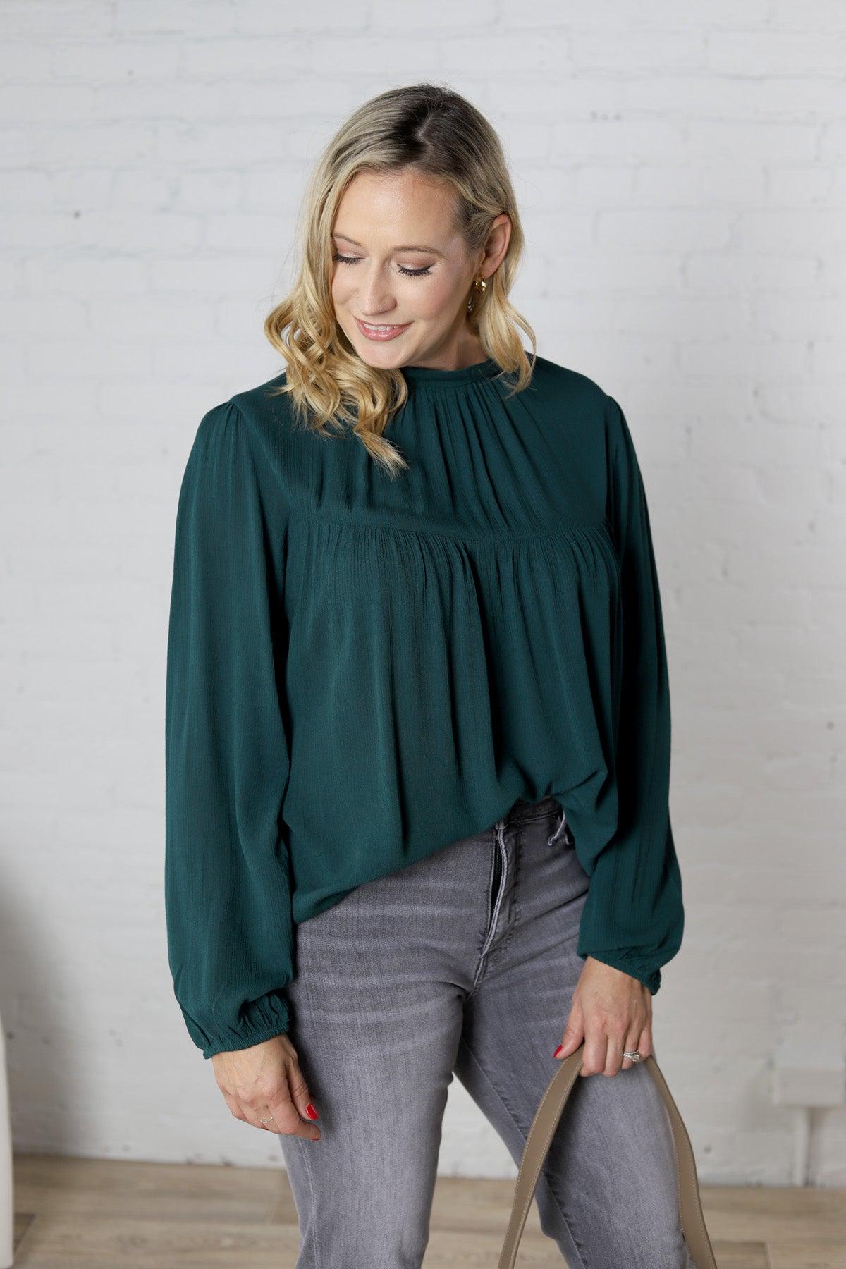 Althea Mock Neck Back Button Down Blouse