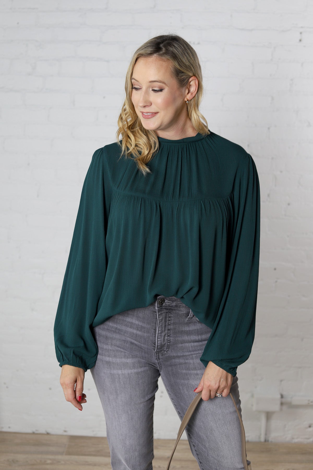 Althea Mock Neck Back Button Down Blouse - FINAL SALE