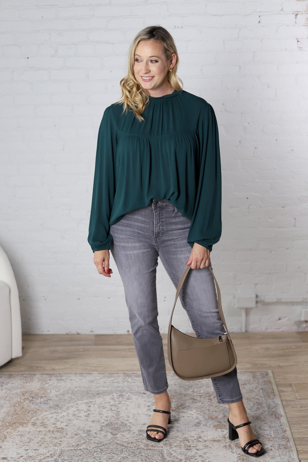 Althea Mock Neck Back Button Down Blouse - FINAL SALE