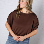 Alyne Boatneck Shirring Top - Brown