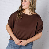 Alyne Boatneck Shirring Top - Brown