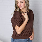 Alyne Boatneck Shirring Top - Brown