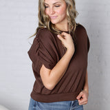 Alyne Boatneck Shirring Top - Brown