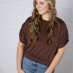 Alyne Boatneck Shirring Top - Brown