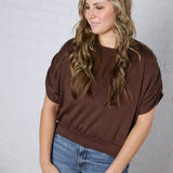 Alyne Boatneck Shirring Top - Brown