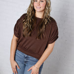 Alyne Boatneck Shirring Top - Brown