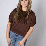 Alyne Boatneck Shirring Top - Brown
