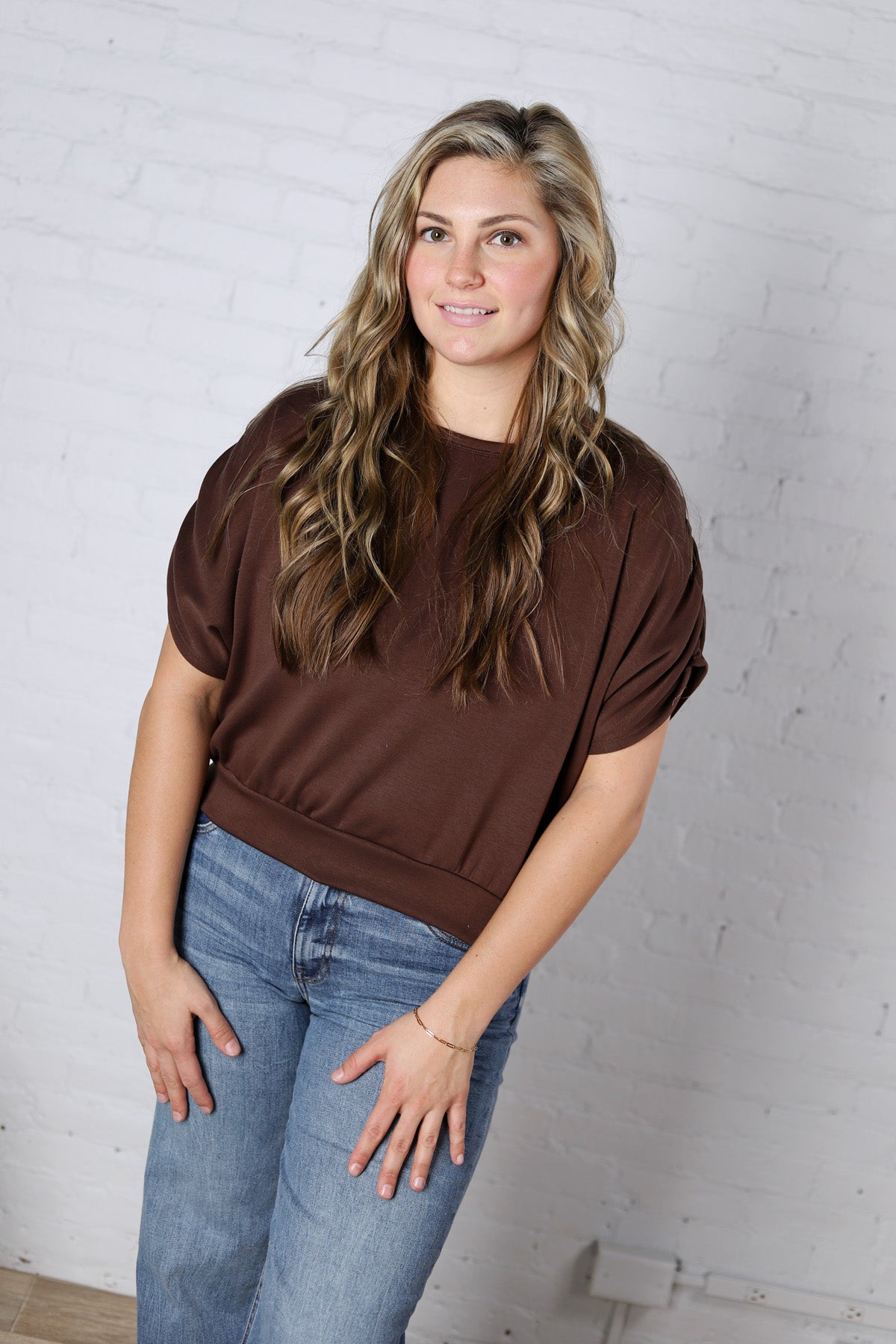Alyne Boatneck Shirring Top - Brown