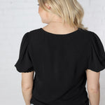 Alyssia Short Sleeve Smocked Blouse - Black - FINAL SALE