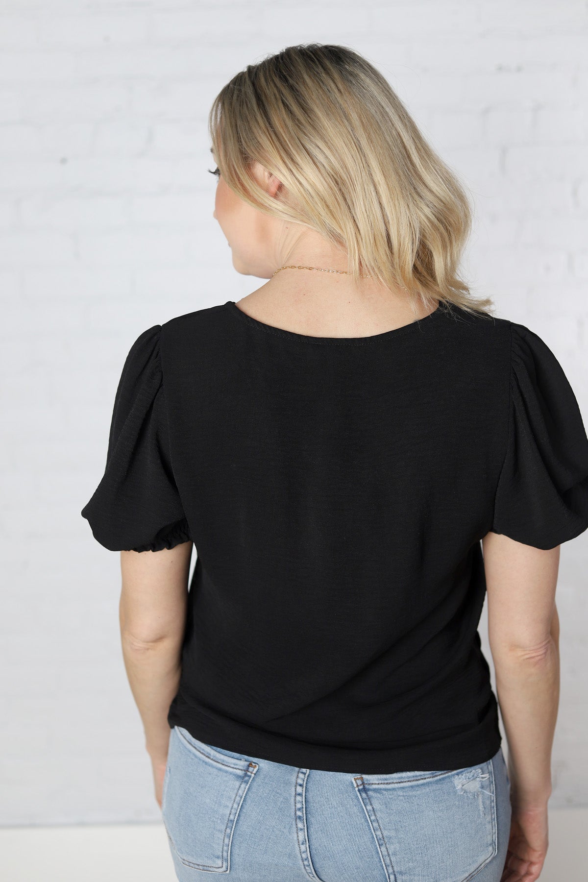 Alyssia Short Sleeve Smocked Blouse - Black - FINAL SALE