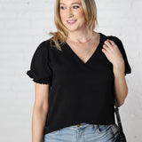 Alyssia Short Sleeve Smocked Blouse - Black - FINAL SALE