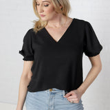 Alyssia Short Sleeve Smocked Blouse - Black - FINAL SALE