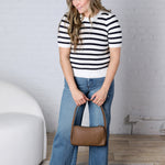 Amandine Ribbed Eyelet Stripe Top – Navy