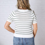 Amandine Ribbed Eyelet Stripe Top – Sage Green