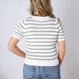 Amandine Ribbed Eyelet Stripe Top – Sage Green