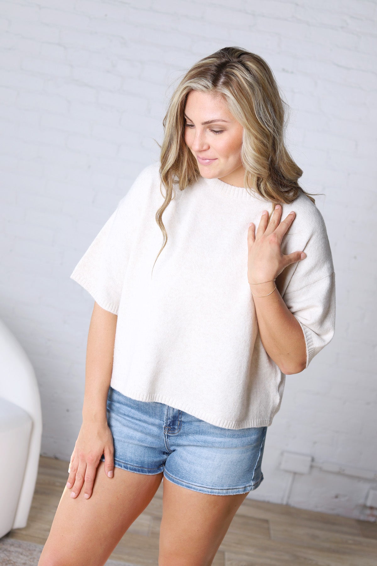 Amara Boxy Sweater Top - Cream