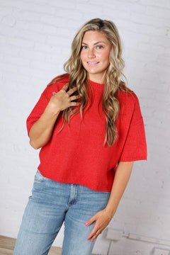 Amara Boxy Sweater Top - Red