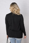 Amberly Open Cardigan with Ribbed Detail and Pockets - Black