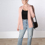 Amberly Open Cardigan with Ribbed Detail and Pockets - Blush