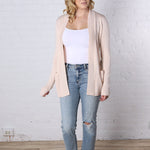 Amberly Open Cardigan with Ribbed Detail and Pockets - Oatmeal