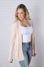 Amberly Open Cardigan with Ribbed Detail and Pockets - Oatmeal