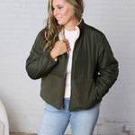 Ambria Reversible Sherpa Puffer Jacket - Olive