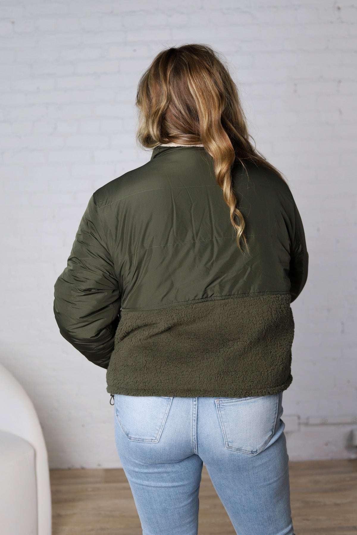 Ambria Reversible Sherpa Puffer Jacket - Olive