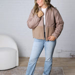Ambria Reversible Sherpa Puffer Jacket - Taupe