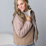 Ambria Reversible Sherpa Puffer Jacket - Taupe