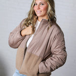 Ambria Reversible Sherpa Puffer Jacket - Taupe FINAL SALE