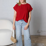Ambria Short Sleeve Round Neck Top - Currant
