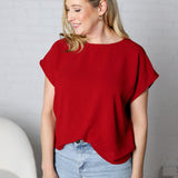 Ambria Short Sleeve Round Neck Top - Currant
