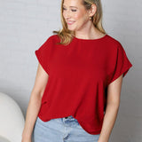 Ambria Short Sleeve Round Neck Top - Currant